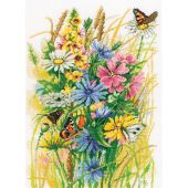 Kit broderie point de croix - Lanarte - Fleurs sauvages et papillons - Aïda