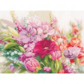 Kit broderie point de croix - Lanarte - Fleurs éclatantes