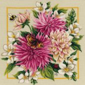 Kit broderie point de croix - Lanarte - Dahlia de soie rose