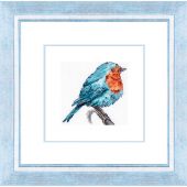 Kit point de croix - Luca-S - Petit oiseau bleu et rouge (cadre bleu clair)