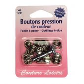 Boutons pression - Couture loisirs - 6 boutons pression argentés + outil