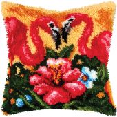 Kit de coussin point noué - Orchidéa - Flamants roses et hibiscus