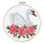 Kit broderie point de croix avec tambour - Ladybird - Cygne et roses