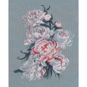 Kit broderie point de croix - Oven - Pivoines en dentelle blanche