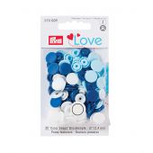 Boutons pression - Prym - 30 boutons à riveter bleu clair / bleu foncé / blanc - 12.4 mm