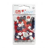 Boutons pression - Prym - 36 boutons à riveter 9 mm bleu marine / blanc / rouge