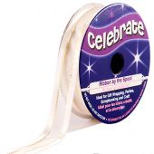 Organza en bobine - Celebrate - Organza bords satinés blanc et fil or - 12 mm x 5 m 