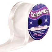 Organza en bobine - Celebrate - Organza bords satinés blanc et fil argent - 38 mm x 4 m 