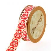 Ruban coton en bobine - Bowtique - Ruban coton écru imprimé matriochkas rouges - 15 mm x 5 m 