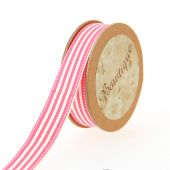 Ruban coton en bobine - Celebrate - Ruban coton écru imprimé rayures rose/blanc - 15 mm x 5 m 