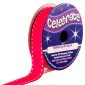 Gros Grain en bobine - Celebrate - Gros Grain fuschia couture blanche - 15 mm x 4 m 