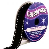 Gros Grain en bobine - Celebrate - Gros Grain noir couture blanche - 15 mm x 4 m 