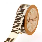 Ruban coton en bobine - Bowtique - Ruban en coton écru imprimé touches de piano - 20 mm x 5 m 