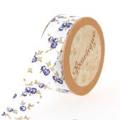 Gros Grain en bobine - Bowtique - Gros Grain imprimé blanc roses bleues - 20 mm x 5 m 