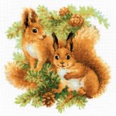 Kit broderie point de croix - Riolis - Couple d'écureuils