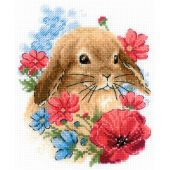 Kit broderie point de croix - Riolis - Lapin dans les fleurs