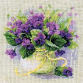 Kit broderie point de croix - Riolis - Violettes en pot