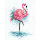 Kit broderie point de croix - Riolis - Flamant rose en fleurs