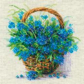 Kit broderie point de croix - Riolis - Myosotis dans un panier