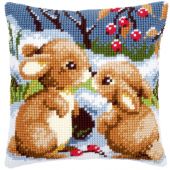 Kit de coussin gros trous - Vervaco - Lapins dans la neige