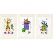 Kit de carte à broder  - Vervaco - 3 cartes chats ludiques