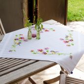 Kit de nappe à broder - Vervaco - Mésange bleue avec violettes