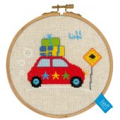 Kit broderie point de croix avec tambour - Vervaco - Les vacances en voiture II