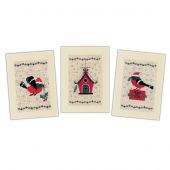 Kit de carte à broder  - Vervaco - 3 cartes Oiseaux et maison de Noël
