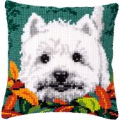 Kit de coussin gros trous - Vervaco - Westie entre les feuilles d'automne