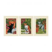 Kit de carte à broder  - Vervaco - Les chats entre fleurs