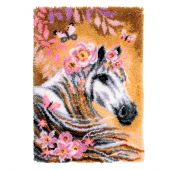 Kit de tapis point noué - Vervaco - Cheval avec des fleurs