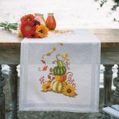 Kit de chemin de table à broder - Vervaco - Citrouilles et feuilles