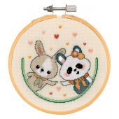 Kit broderie point de croix avec tambour - Vervaco - Panda et lapin