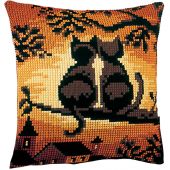 Kit de coussin gros trous - Vervaco - Chats au coucher de soleil