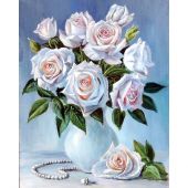 Kit de broderie Diamant - Wizardi - Bouquet de roses blanches