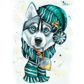 Kit de broderie Diamant - Wizardi - Husky en hiver