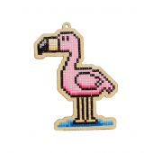 Support bois broderie Diamant - Wizardi - Flamant rose