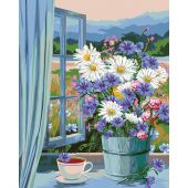 Kit de peinture par numéro - Wizardi - Bouquet à la fenêtre