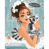 Kit de peinture par numéro - Wizardi - Jeune fille et son lémurien
