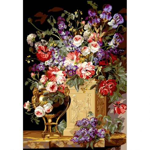 Canevas Ancien Bouquet De Fleurs - Toile Coton 58x44 Cm - Occasion