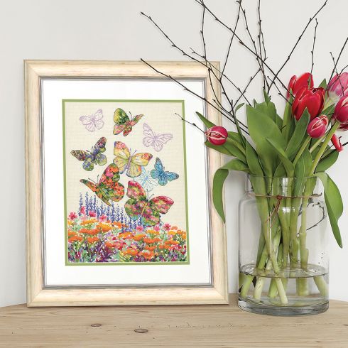 Kit Point De Croix Dimensions – Flowery Verse, Broderie Sur Tissu Imprimé, Niveau Médian