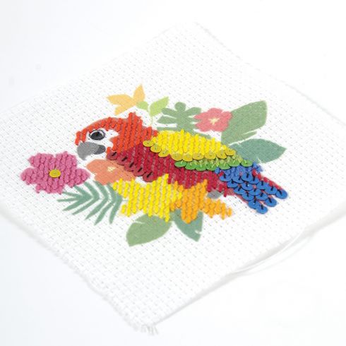 Kit broderie point de croix enfant avec tambour - Le perroquet - DMC