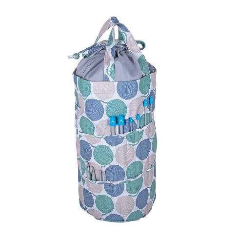 FYBlossom Sac De Rangement Tricot Rond - Grande Capacité Pour Laine, Aiguilles, Crochets Et Projets En Cours, Motif Feuilles Bleues, Tissu Oxford Résistant