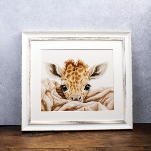 Kit Point De Croix Permin Girafe - 18x24cm, Toile Aida 14ct, Modèle à Compter
