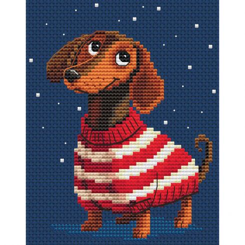 RIOLIS Blues Teckel - Kit Broderie Point De Croix 20x20 Cm