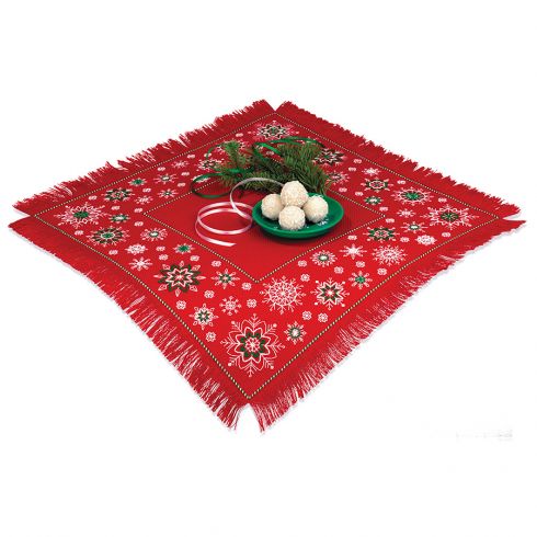 Nappe En Damas De Lin - Motifs Fleuris Rouges - XIXème - Be
