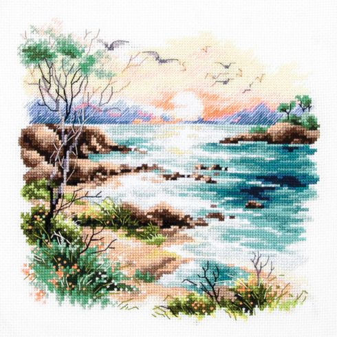 Magnifique Kit De Point De Croix Estampillé 11CT Pour Débutants - Motif Coucher De Soleil Sur Rivière, Bateau, Oiseaux, Mouche - Décoration Murale - 50,8 X 71,1 Cm (2