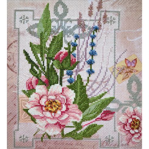 洋書Fleurs perlées Perles & point de croix Aidalux Kit de broderie avec perles, kit demi-point de croix