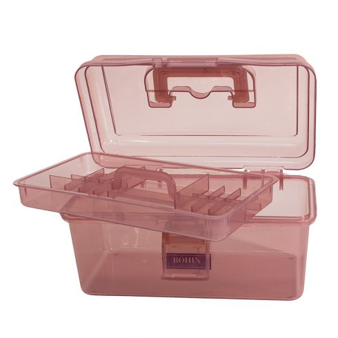 boite caisse rangement outils pêche couture vide fushia/grise 40*20