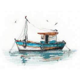 Tapisserie Vintage Brodée à La Main - Bateaux Dans Un Port - Laine Suédoise